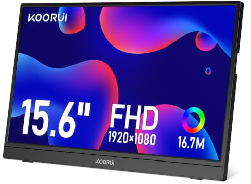KOORUI Monitor Portatile15.6 FHD HDMI USB Type C Altoparlanti Incorporati | IPS, 60Hz, Plug-and-Play, Eye Care, per PC, Laptop, Xbox,Mac, PS 3/4/5, FHD 1920x1080