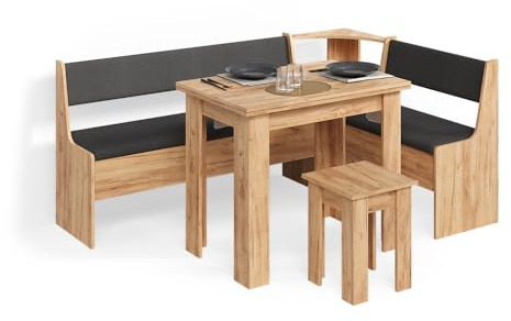 Livinity Eckbankgruppe Tiberio, Goldkraft Eiche, 180 x 120 cm | mit Tisch