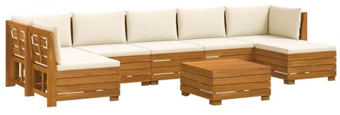 vidaXL Outdoor-Sofagarnitur mit Kissen 8 Stück Braun Massivholz Akazie, Akazienholz-Sofa, UV-beständiger Lounger, wetterfeste Couch, modulare Sitzgelegenheit für Gartenmöbel