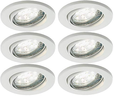 Trango 6er Set 6729-066MOSD LED Einbaustrahler in matt Weiß Rund inkl. 6x 5 Watt 3-Stufen dimmbar Ultra Flach LED Modul Leuchtmittel 3000K warmweiß, Einbauleuchte, Deckenstrahler, Deckenleuchte