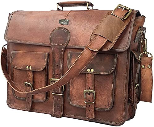 DHK - Borsa messenger da uomo, in pelle, realizzata a mano, stile vintage, 45,7 cm, Marrone, 14 inch Small, Vintage