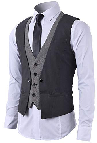 STTLZMC Mode Gilet Hommes Costume Veste sans Manches Business Casual Mariage Gris foncé 2XL