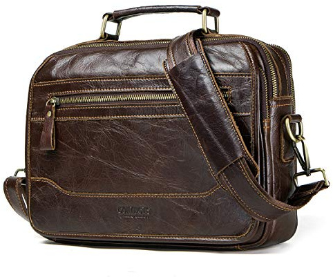 Contacts Herren Umhängetasche aus echtem Leder, für Reisen, 30,5 cm (12 Zoll) Laptop, Kaffeebraun