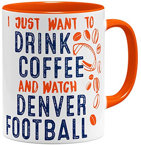 OM3® - Denver-Coffee - Tasse - Keramik Becher - American Football Mug - 11oz 325ml - Beidseitig Bedruckt - Orange