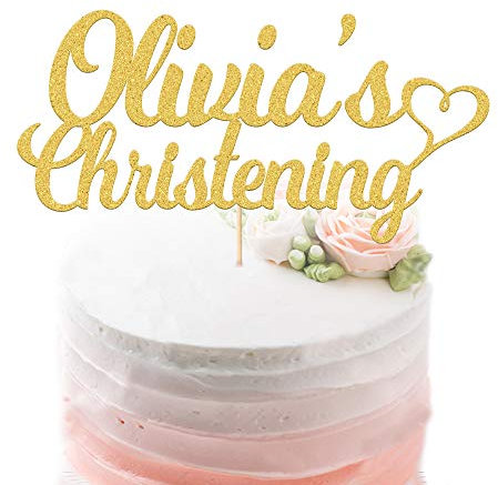 Personalised Christening Cake Topper | Christening Cake Decorations | Personalised with Name, Baptism Baby Name, Christening Name | First Communion | Double Sided Glitter Hand Finished in UK(Gold)