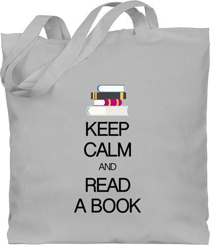 Baumwolltasche - Keep calm and read a book - Unisize - Hellgrau - stoffbeutel beuteltasche stoff hipster bag stofftasche jutebeutel baumwolle tasche jutebeuel beutel jutetasche stofftaschen tote