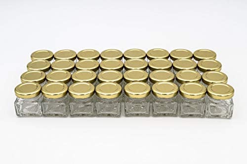 Flaschenbauer - 32 quadratische 40 ml Mini-Gläser mit goldenem Schraubdeckel TO 43 - Kleine Gläser, ideal für Honig, Marmelade oder Gewürze