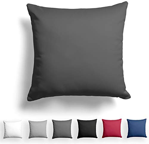 Alreya Mako Satin Kissenbezug 80 x 80 cm - 100% Baumwolle mit YKK Reißverschluss, Superweicher Kopfkissenbezug 80x80, Kissenhülle, Oeko-TEX® Standard Zertifiziert, Anthrazit,nur Kissenbezug