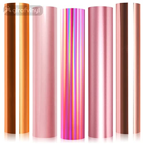 GIRAFVINYL Rose Gold Heat Transfer Vinyl Rose Gold Iron on Vinyl Glitter HTV Vinyl - 9.8” x 12” Rose Gold Vinyl for Tshirt,Bags,5Sheets