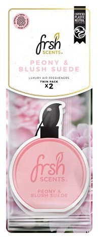 FRSH Scents FR1324 Peony & Blush Suede Luxury Card Air Freshener – Lifespan of up to 30 Days – Ideal for rear-view mirrors and hanging handles – Twin Pack,Black