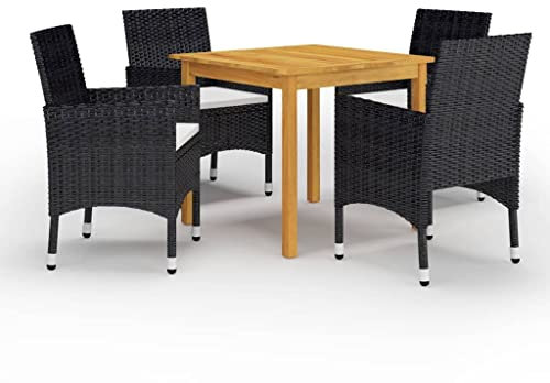vidaXL Gartenmöbel Set 5-TLG. Sitzgruppe Gartengarnitur Sitzgarnitur Gartenset Tisch Stühle Gartentisch Esstisch Gartenstuhl Sessel Schwarz