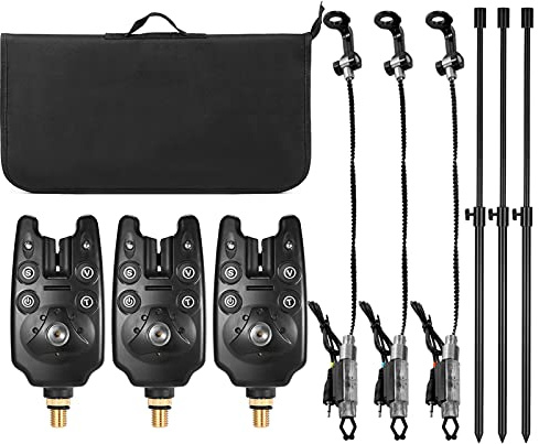 Lixada Fishing Bite Indicators Kits, 3 Fishing LED Alarm Alert 3 Extending Aluminum Alloy Fishing Bankstick 3 Fishing Swinger with Padded Fishing Tool Bag, Fishing Bag Fishing Bite Alarm Set