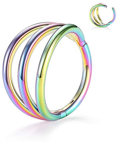 16G Triple Open Stacked Daith Ringe 316L Chirurgischer Stahl Septum Clicker Ring Ohrmanschette Helix Clicker Scharnierring Unisex Creolen Conch Tragus Knorpel Lippenpiercing Schmuck 8mm Regenbogen