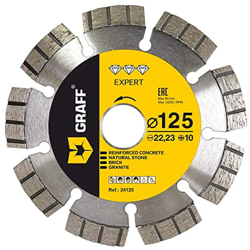 GRAFF Premio Turbo Laser Disco Diamantato 125 mm per Calcestruzzo Armato, Granito, Mattoni Cavi, Pietra Naturale, Muro di Mattoni Rossi - Disco da Taglio Diamantato per Smerigliatrice Angolare