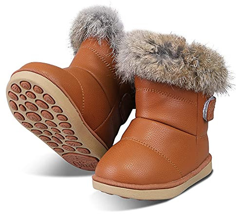 WYSFLY Stivali da neve da bambina per bambini Stivali con fodera in pelliccia sintetica per bambini Scarpe basse per appartamenti invernali Stivaletti caldi per bambino Marrone 26 EU