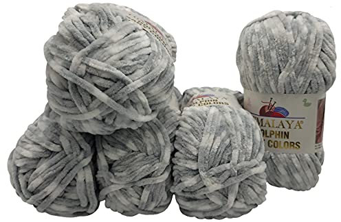 5 x 100 Gramm Strickwolle Himalaya Dolphin Baby Colours mehrfarbig, 500 Gramm Wolle super bulky (grau weiss 80432)
