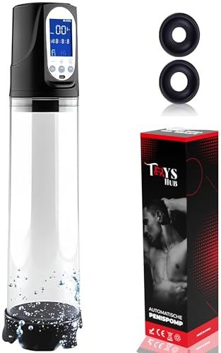 Toys Hub Bomba Pene Eléctrica Automática - LED - 2 Anillos Silicona | 2 Anillos de Silicona - Carga USB - Impermeable - Estimulador y Amplificador Masculino