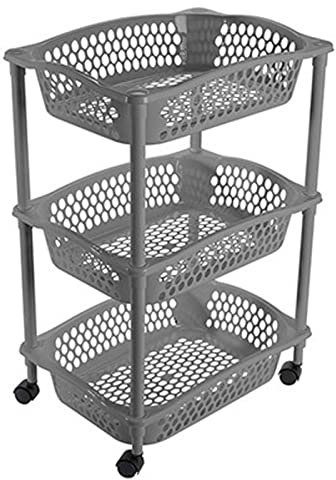 Acan Tradineur - Carrito Verdulero con Ruedas - Modelo HG - Fabricado en Plástico - Multiusos para organizar los Espacios domésticos - 3 Cestas - 61,5 x 41 x 30 cm - Color: Gris