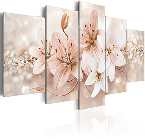 B&D XXL - Tableau décoratif nature 150x75 cm - Impression sur toile colorée - Décoration murale pour salon et chambre - Scintillait diamants gemmes fleurs lys nature plantes b-A-0297-b-o