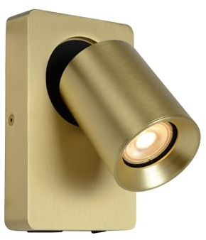 LUCIDE Nigel - Bedside lamp/Wall Light - LED Dim to Warm - GU10 (MR16) - 1x5W 2200K/3000K - with USB Charging Point - Matt Gold/Brass