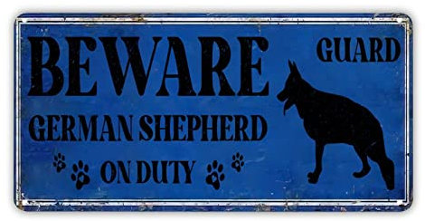 Beware Guards German Shepherd on Duty Metall Straßenschild Hunde Live Here Blechschild Aluminiumschild Poster Eisen Schild Vintage Home Outdoor Schild Dekor für Zuhause Bar Wohnheim Club 15,2 x 30,5