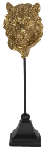 Dekofigur Skulptur Gold Figur Löwenkopf auf Ständer Löwe Dschungel H37 cm