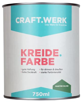 CRAFT.WERK Kreidefarbe für Möbel (750ml, martini olive) ultramatte Chalk Paint Farbe für Holz - Möbelfarbe einfach zu verarbeiten - Möbellack auf Wasserbasis - Made in Germany