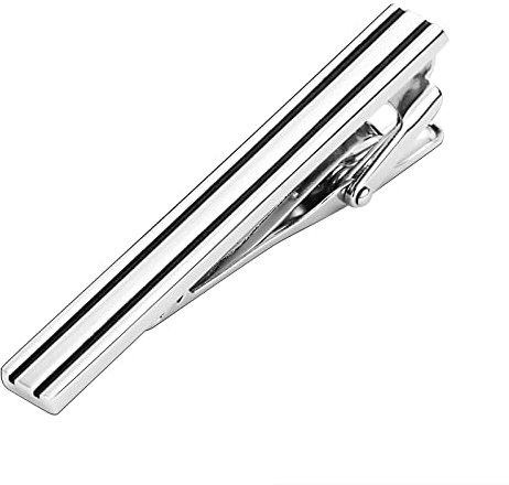 Tie Clip, Krawattenklammer mit Gravur Edelstahl Krawattennadel Horizontale Streifen Silber Schwarz 5.6CM Schmuck Geschenke