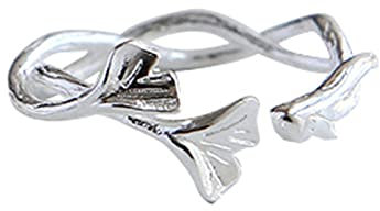 Skcess Wedding Ring Women, Silberring 925 mit Silber Ginkgo Blatt und Zweig Paar Verstellbare Band Schmuck Geschenk