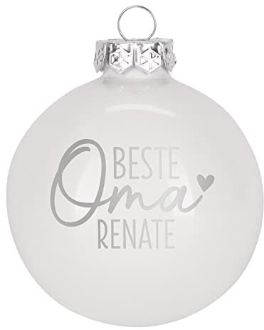 Herz & Heim® Weihnachtskugel aus Glas mit persönlicher Gravur/Rot oder Weiß/Matt oder Hochglanz/Ø 8 oder 10 cm/Verschiedene Motive Ø 8 cm, Weiß Hochglanz, Beste Oma