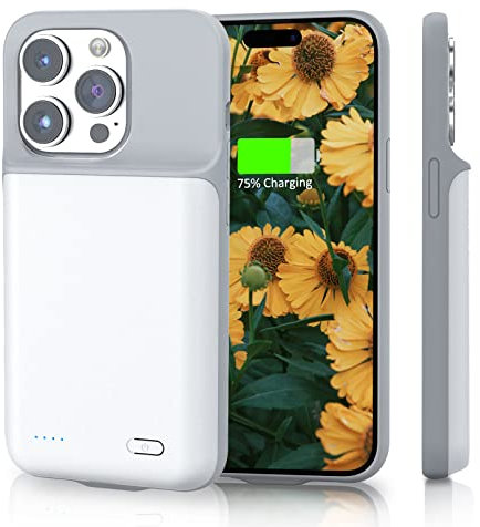 HUOBAO Étui à Batterie pour iPhone 14 Pro, 6000mAh Étui de Chargement pour iPhone, Étui de Protection pour Chargeur Portable, Batterie Intelligente Rechargeable pour iPhone 14 Pro 6.1inch (Blanc)