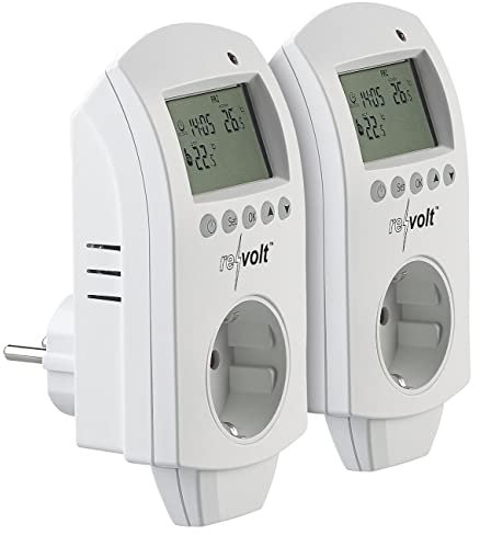revolt Thermostatschalter: 2er-Set digitale Steckdosen-Thermostate für Klimageräte, 3.680 Watt (Thermostat mit Fernfühler, Thermostat Schalter Steckdosen)