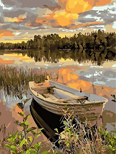 jieyisier Peinture par Numéro de Bateau, Peinture par Numéro Paysage pour Adultes, pour Débutants 40 x 50 cm