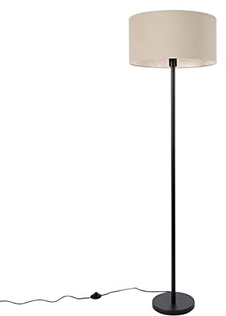 Qazqa Design Stehleuchte mit Schirm, Stehlampe - Simplo Stof - Schwarz, Rund, max. 60W, Geeignet für LED, 170cm, Ideal als Flur, Küche lampe, Schlafzimmerlampe und Wohnzimmerlampe