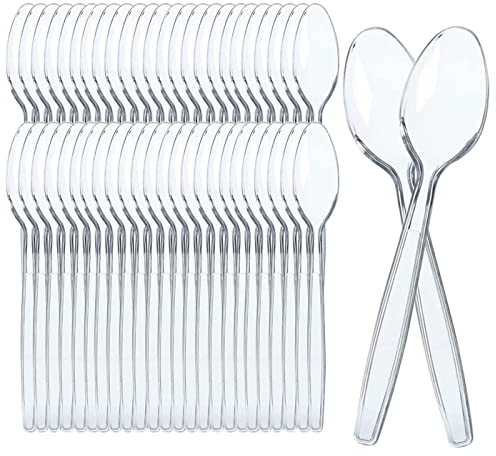Cucchiai riutilizzabili trasparenti, posate ad alta resistenza, riutilizzabili per attività di compleanno, feste, buffet, matrimoni, catering, barbecue, 100 pezzi