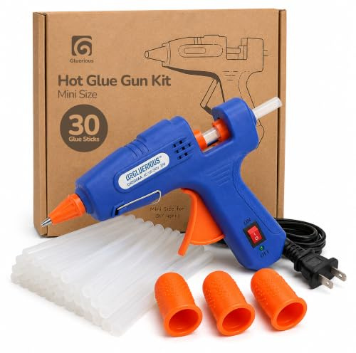 Gluerious Mini Hot Glue Gun with 30 Glue Sticks for Crafts School DIY Arts Home Quick Repairs, 20W, Blue
