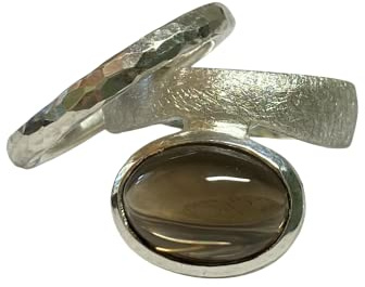Ringset mit ovalem Rauchquarz und Ring mit Hammerschlag