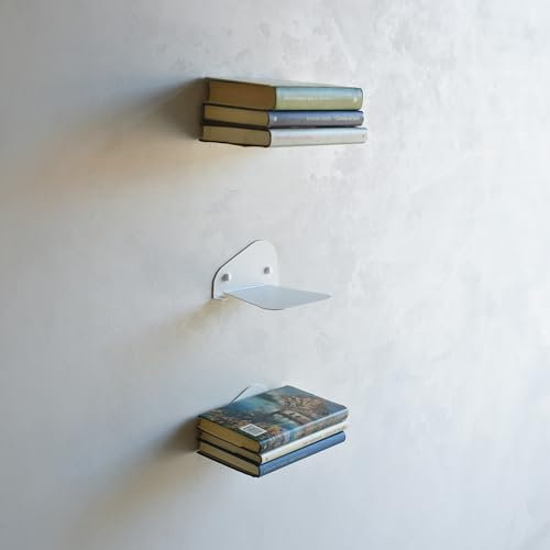 MILUKA Libreria da Parete Sospesa | Mensole da Muro Design con Supporto Invisibili | Scaffale da parete Porta Libri, porta CD | Mensole libri Invisibili | Mini Libreria Verticale (Bianco, 3 pezzi)