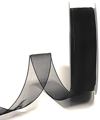 s.dekoda Schleifenband 50m x 25mm Schwarz Organza Chiffon Geschenkband Organzaband [1350-113]