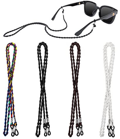 Hifot Brillenband aus Leder 4 Stück, PU Brillenbänder Geflochtenem Brillenkette Brillenkordel Brillenschnur für Damen Herren Sonnenbrillen Lesebrillen