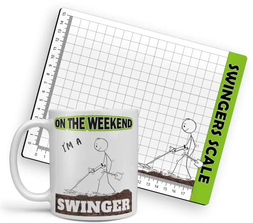 Funny Metal Detector Gift Set Finds Scale mat & Novelty Mug 'On the Weekend, I'm a Swinger' Funny Metal Detectorist Gift For Him Birthday Work Friends Christmas