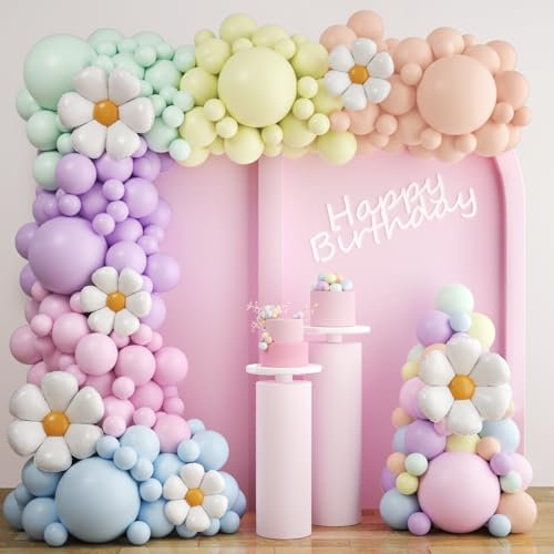 Luftballon Girlande Pastell, RATSAW 180 Stück Luftballons Pastellfarben Ballon Girlande mit Gänseblümchen Ballons für Gänseblümchen Motto Groovy Geburtstag Baby Shower Deko für Mädchen