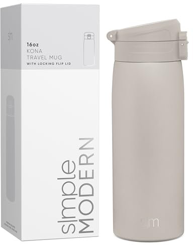 Simple Modern Thermobecher Kaffeebecher to go mit Schnappdeckel | Isolierbecher Edelstahl | Geschenke für Frauen und Männer | Kona | 470ml | Almond Birch