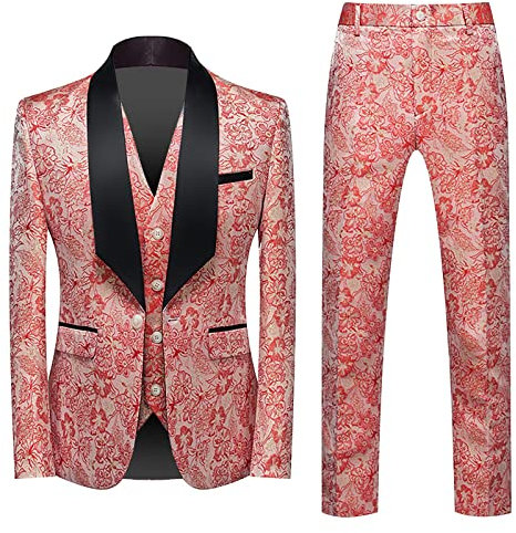 Generic Tuta da uomo, slim fit, 3 pezzi, tuta natalizia, tuta da uomo, moderna, 3 pezzi, formale, giacca da lavoro, matrimonio, M-6XL, Colore: rosso, 6X-Large