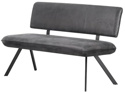 B&D home® Sitzbank Juna 140 cm – gepolsterte Esszimmerbank mit Rückenlehne, V-Metallgestell schwarz, Microfaser Wildlederoptik in Anthrazit, modern Industrial Design für Esszimmer, Küche & Flur