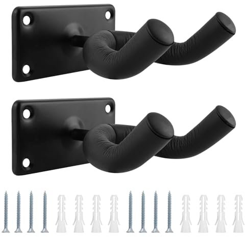 Yuechenggui 2 Pack Guitar Holder - Wall Mount Guitar Hanger, Display Bracket Hooks for Electric, Classical, Acoustic, Bass, Ukulele, Mandolin, Banjo - Black (Rectangle)
