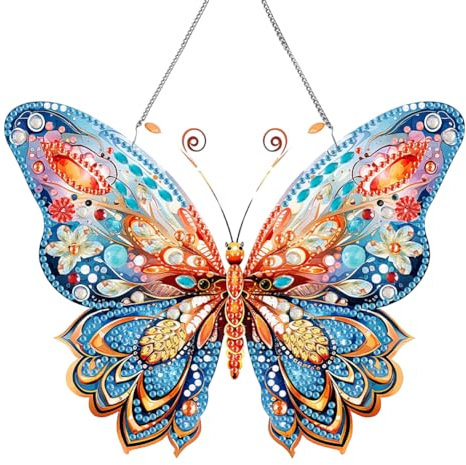 Starnearby DIY Diamond Painting Anhänger 5D Diamant Painting Kranz Set mit Kette Einseitig Diamant Malerei Schmetterling Bilder Wandbehang Kits für Fenster Wand Und Eingang Decor