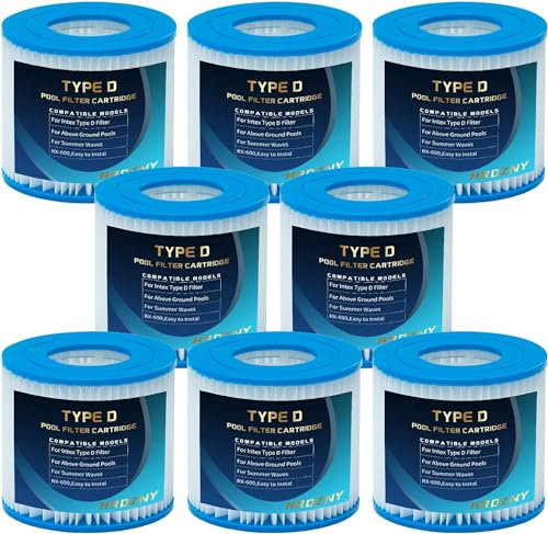 Hrozny Typ D Poolfilter für Summer Waves Poolfilter, Poolfilter D kompatibel mit Intex Poolfilter, für Summer Escapes FS-350 RP-350 RP-400 RX-600 (8 Stück)