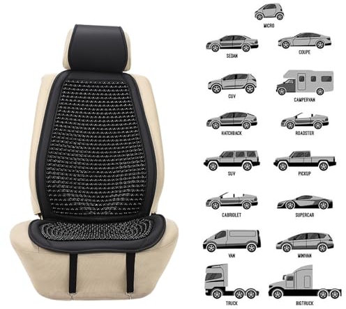 JSCARLIFE Universeller Sitzbezug aus Naturholz mit Perlen, massierend, kühles Kissen für Auto, LKW, vier Jahreszeiten und atmungsaktives Autositzkissen macht das Fahren auf langen Reisen erträglicher