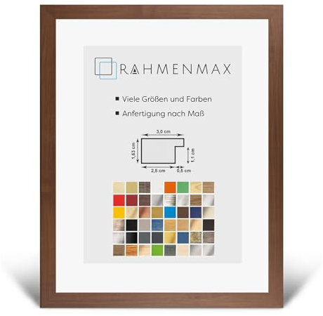 RahmenMax Morena Bilderrahmen Posterrahmen 60x90 cm Nussbaum Dunkel Dekor 90x60 cm mit weisser Rückwand und klarem Acrylglas
